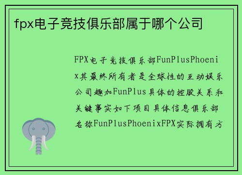 fpx电子竞技俱乐部属于哪个公司
